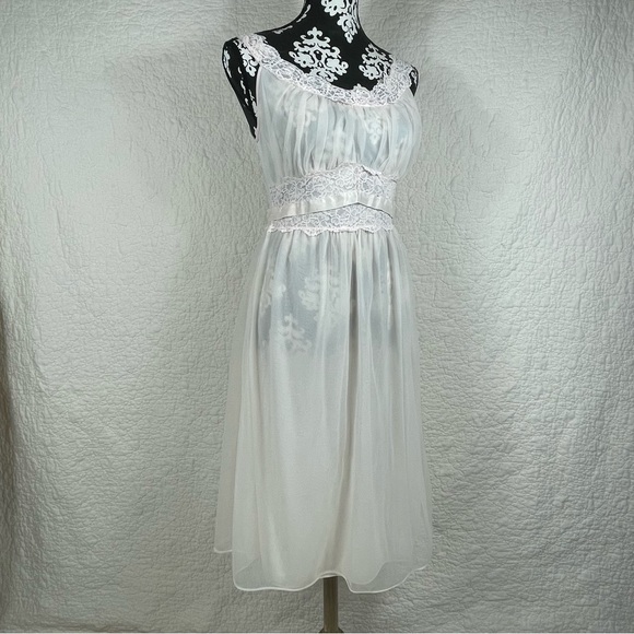 🔥Vintage 50s-60s Miss Siren Sheer Peach & Pink Midi Nightgown Lingerie Size S - Picture 2 of 12